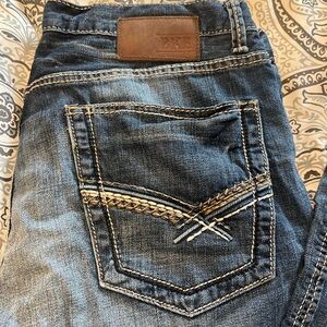 BKE Dark Blue Jeans with Tan Stitching